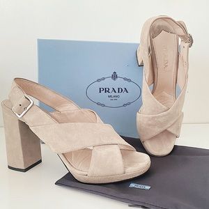 PRADA Open Toe Platform Nude Sandals Heels 10.5 WITH BOX